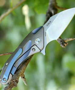 Discount 🔥 Bestech T1711B Goblin, 2.5" CPM-S35VN Plain Blade, Bronze Titanium Handle w/Blue Inlay ✨ -Automatic Knives shop t1711b.1 37075.1566586005