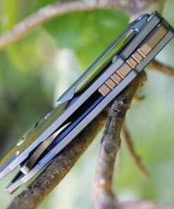 Discount 🔥 Bestech T1711B Goblin, 2.5" CPM-S35VN Plain Blade, Bronze Titanium Handle w/Blue Inlay ✨ -Automatic Knives shop t1711b.2 90407.1566586005