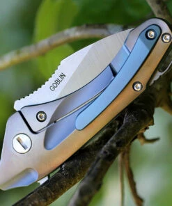 Discount 🔥 Bestech T1711B Goblin, 2.5" CPM-S35VN Plain Blade, Bronze Titanium Handle w/Blue Inlay ✨ -Automatic Knives shop t1711b.3 85960.1566586006