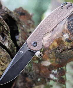 Coupon ⌛ Kansept Knives Kansept Mini Accipiter Front Flipper - Brown Micarta (3" 154CM Blk SW) T2007A3 😍