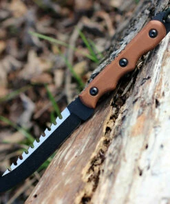 Brand new 🔔 TOPS TPRBL02 Ranger Bootlegger 2, 5" 1095 Double Edged Sawback Blade, Tan Canvas Micarta Handle 👍