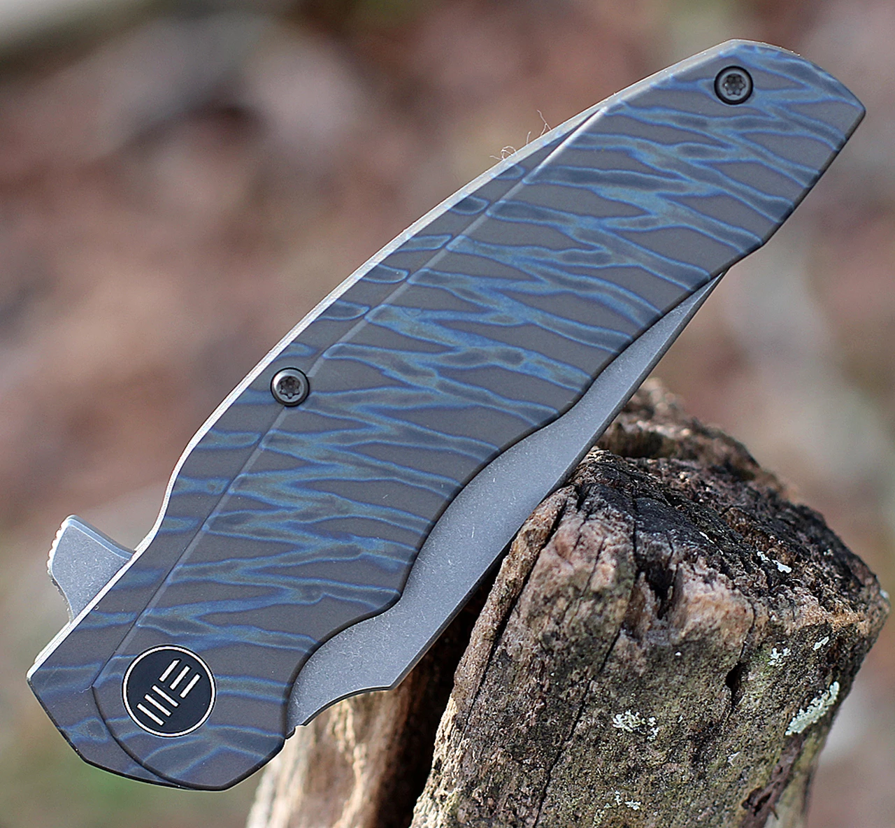 Best Sale 🌟 WE Knife Co. Skreech, 2014C, 3.3" Stonewash Drop Point Blade, Flamed Tiger Stripe Ti Handle 😀 4 Best Sale 🌟 WE Knife Co. Skreech, 2014C, 3.3" Stonewash Drop Point Blade, Flamed Tiger Stripe Ti Handle 😀 - Image 4