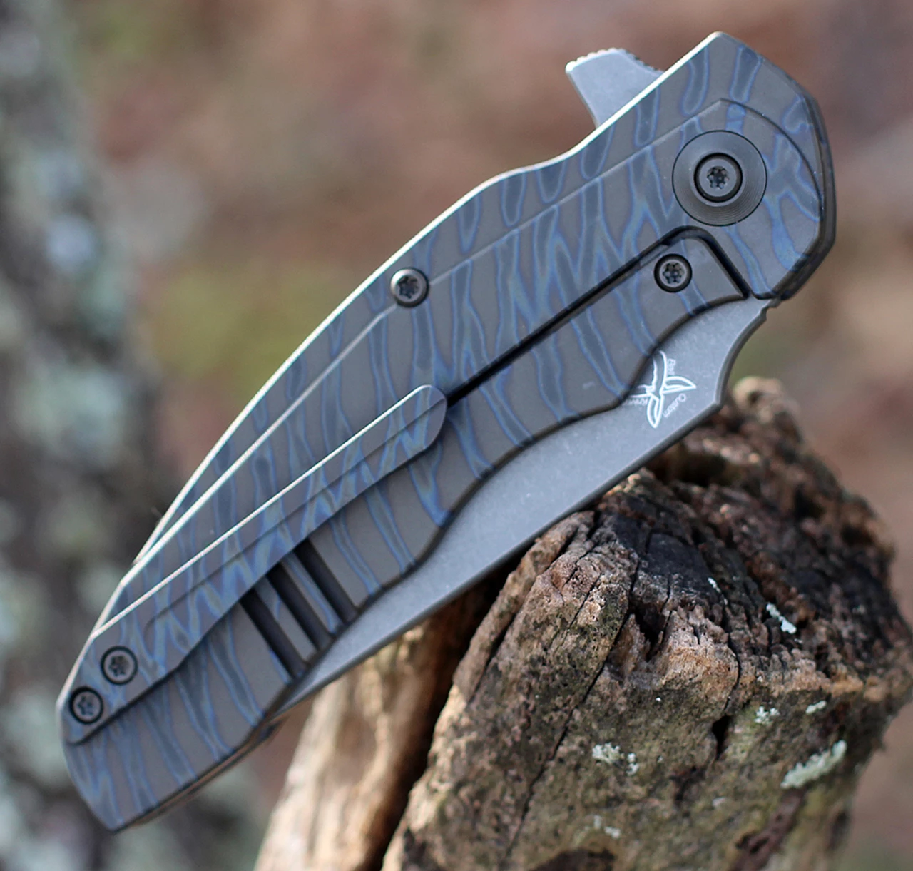 Best Sale 🌟 WE Knife Co. Skreech, 2014C, 3.3" Stonewash Drop Point Blade, Flamed Tiger Stripe Ti Handle 😀 3 Best Sale 🌟 WE Knife Co. Skreech, 2014C, 3.3" Stonewash Drop Point Blade, Flamed Tiger Stripe Ti Handle 😀 - Image 3