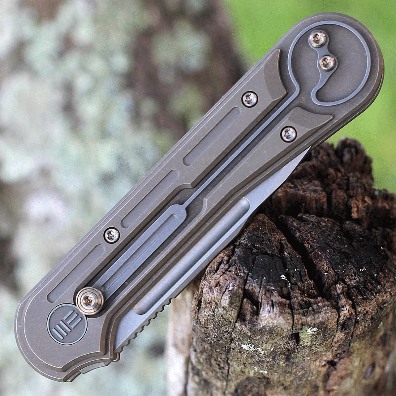 Best Sale 👏 We Knife Co. We Knife Double Helix Folder 815B, 3.3" CPM S35VN Stonewash Drop Point Plain Blade, Bronze Titanium Handle 😍 4 Best Sale 👏 We Knife Co. We Knife Double Helix Folder 815B, 3.3" CPM S35VN Stonewash Drop Point Plain Blade, Bronze Titanium Handle 😍 - Image 4