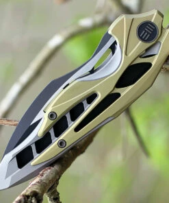 Brand new 😍 We Knife Co. WE Knife 906A Arrakis, 3.45" M390 Black/Satin Plain Wharncliffe Blade, Gold/Grey Titanium Handle 😍 -Automatic Knives shop we906a 1 77308.1566586266